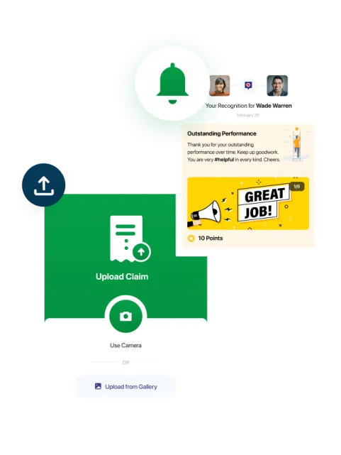 Employee wellness dashboard showing activity tracking, step challenges, sleep data, and fitness integration